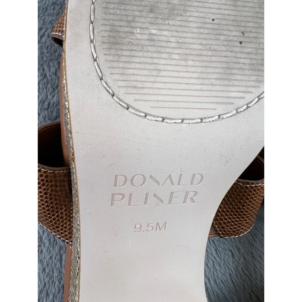 Donald Pliner Disco Platform Sandals 9.5 Brown Snake Embossed Raffia Slides